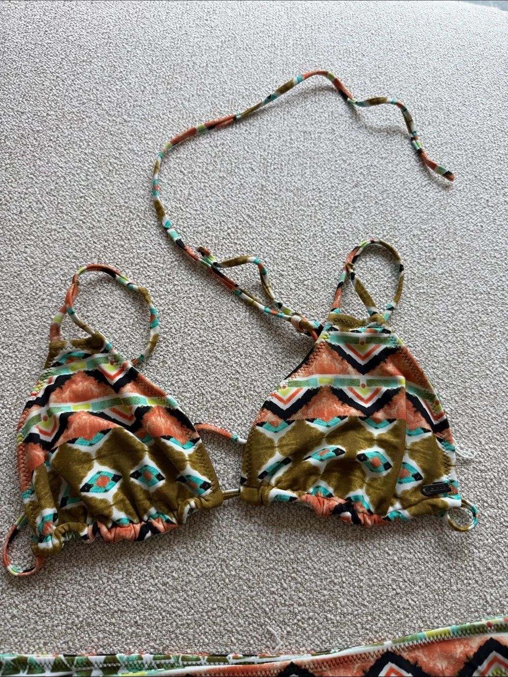 Volcom Reversible Olive Green & Orange Geo Print Bikini